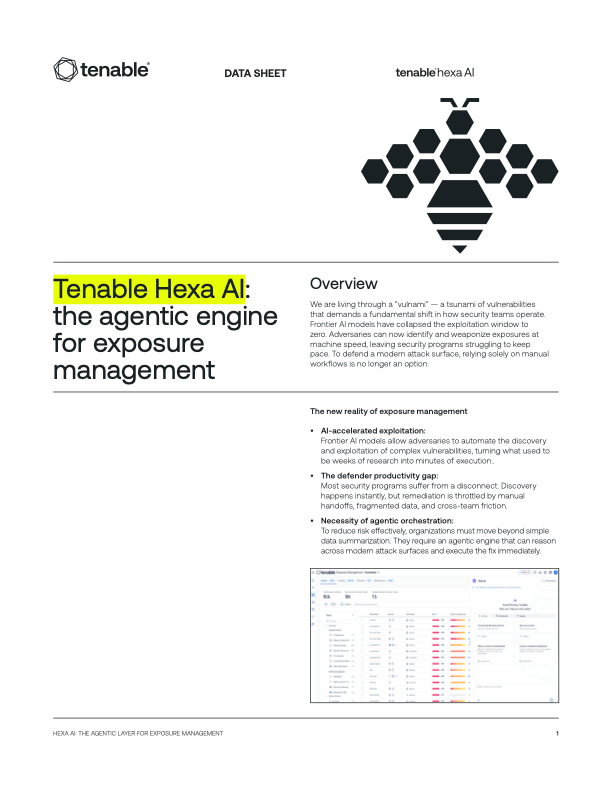Tenable Hexa AI data sheet for exposure management